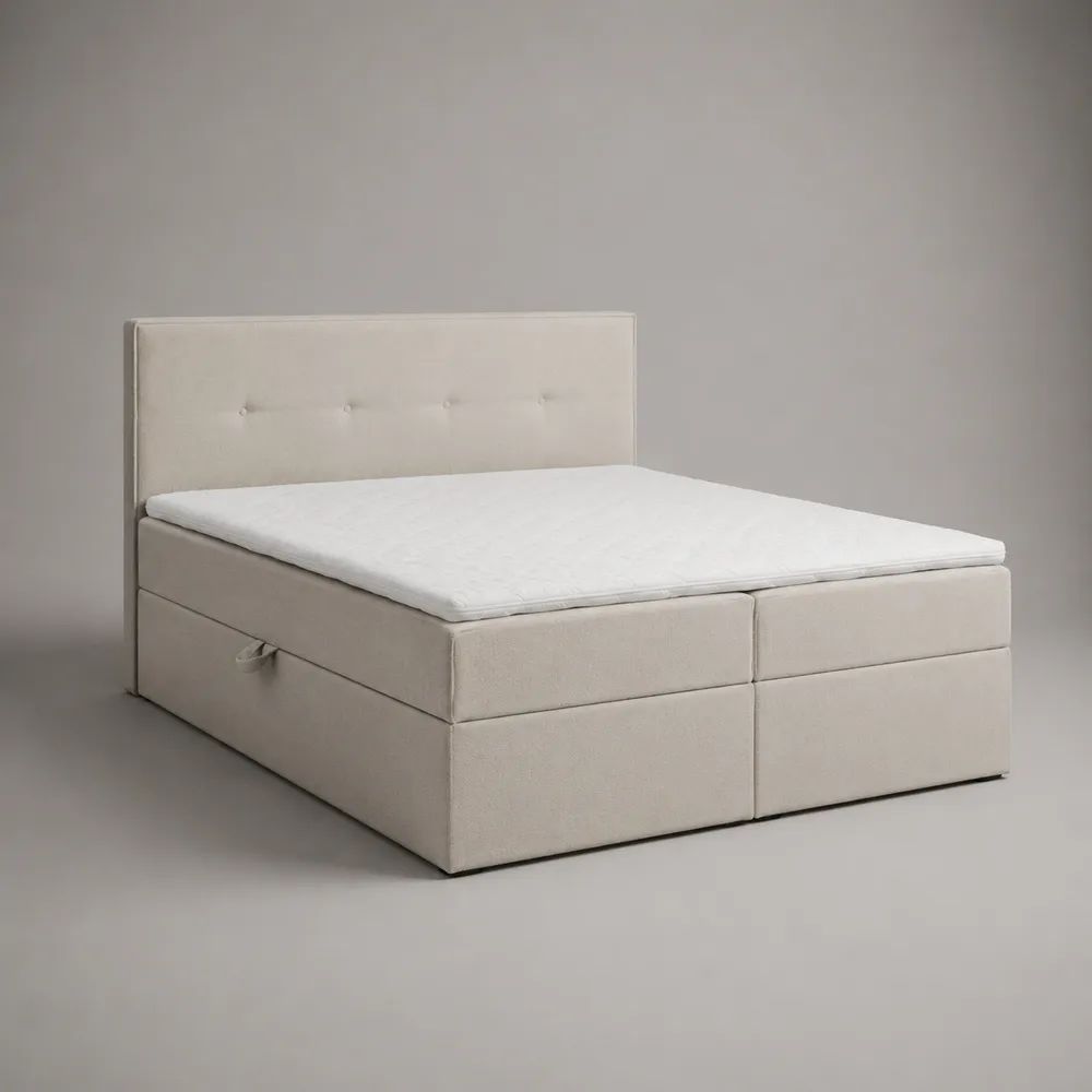 Boxspringbett mit 2 Bettkästen, Topper und gepolstertem Kopfteil, Polyester, Beige, 180 x 200 cm