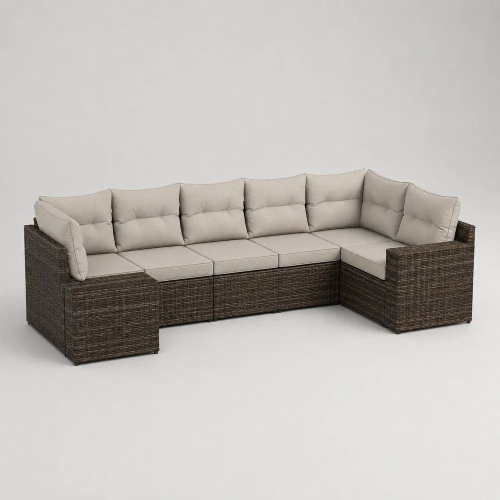 5-teiliges U-förmiges Gartensofa-Set aus PE-Rattan mit Polyesterkissen, Braun/Beige, 320 × 190 × 75 cm
