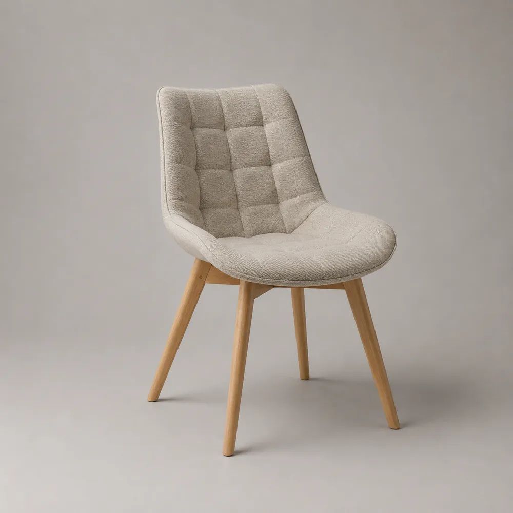 Gepolsterter Esszimmerstuhl aus Stoff mit Holzbeinen, Beige/Natur, 84 × 52 × 58 cm