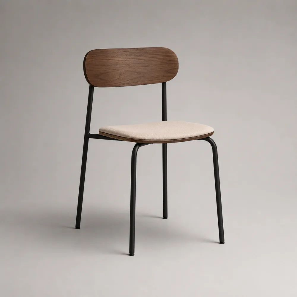 Esszimmerstuhl aus Holz und Metall mit Stoffpolster, Beige/Braun/Schwarz, 50 × 53 × 80 cm