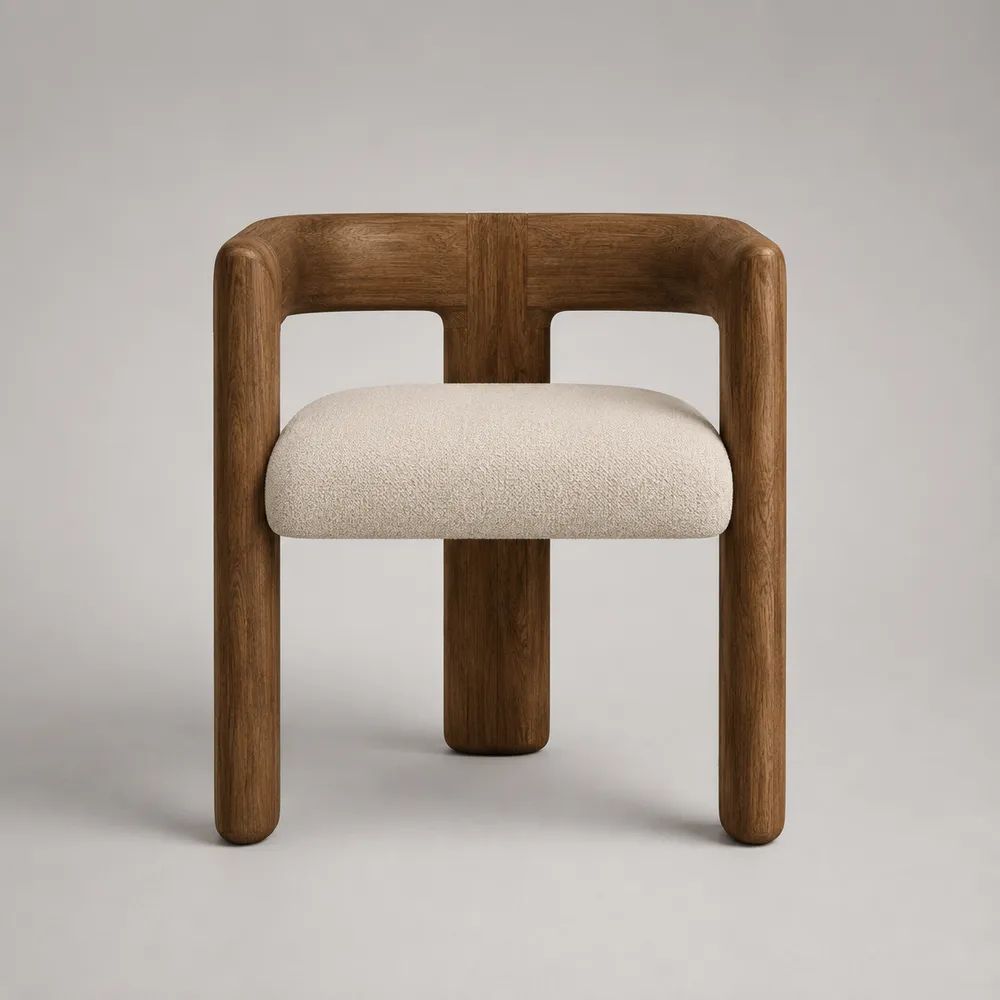 Esszimmerstuhl aus massivem Eichenholz mit Bouclé-Sitzpolster, Braun/Creme, 56 x 55 x 74 cm