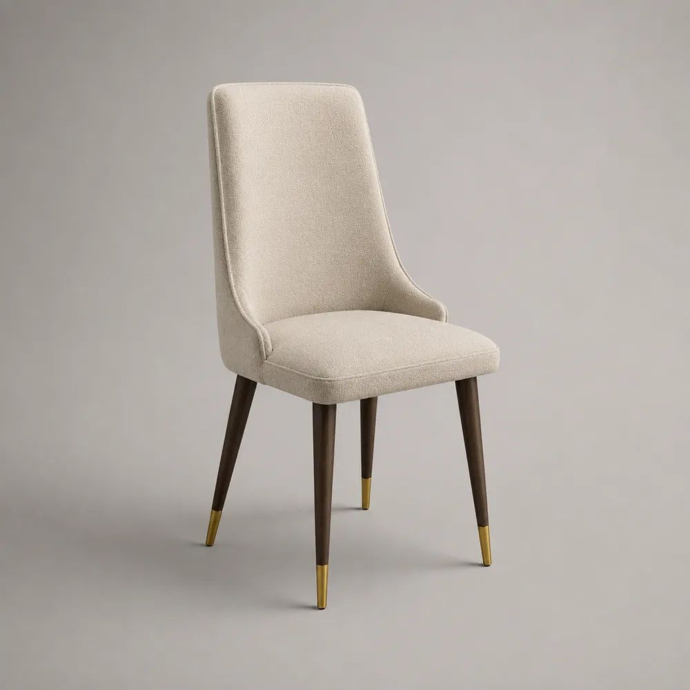 Esszimmerstuhl mit hoher Rückenlehne, Polyester-Bouclé und Gummibaum-Massivholz, Beige, 49 × 59 × 88 cm