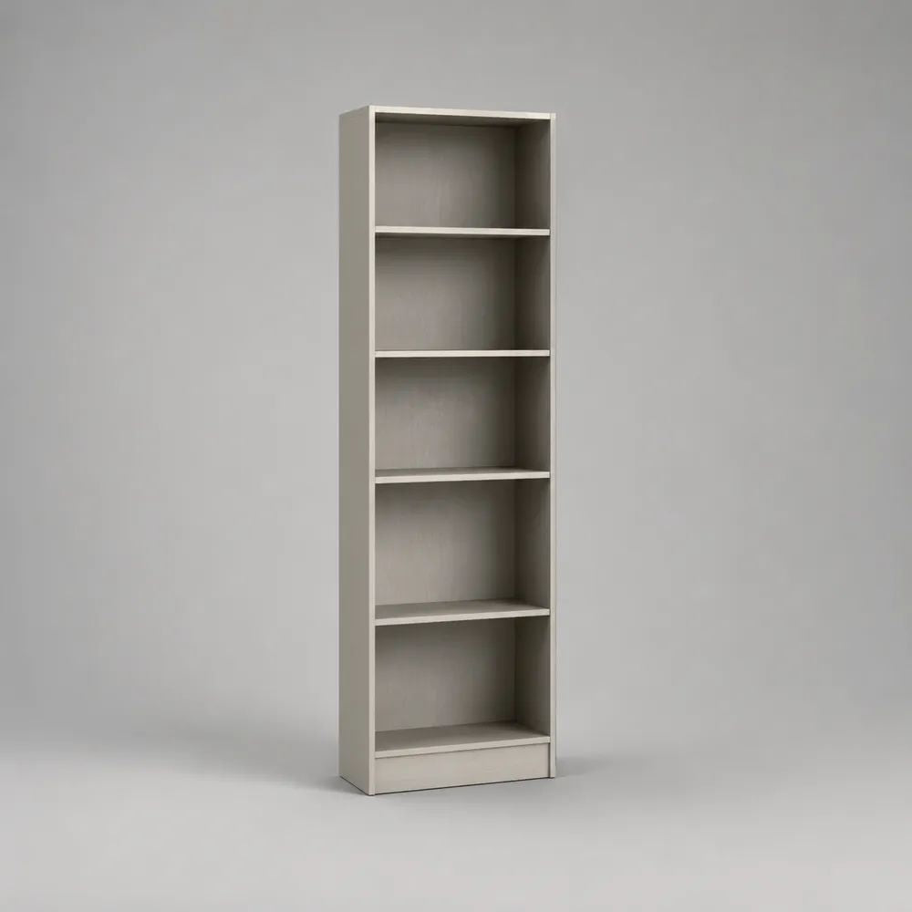 Bücherregal, Standregal aus Holz, 5 offene Fächer, Hellgrau, 40 × 24 × 180 cm