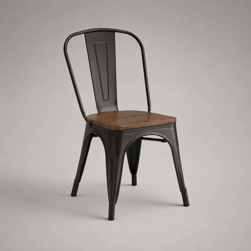 Esszimmerstuhl aus Stahl und Massivholz, Dunkelgrau/Braun, 45 × 52 × 85 cm