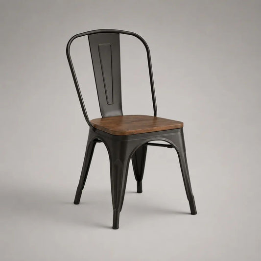 Esszimmerstuhl aus Stahl und Massivholz, Dunkelgrau/Braun, 45 × 52 × 85 cm