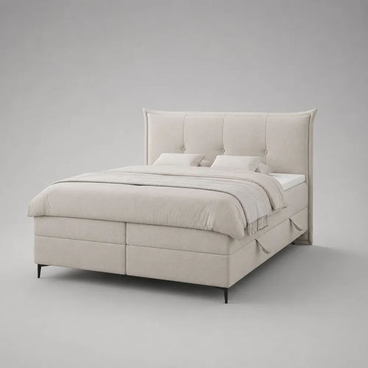 Boxspringbett mit Bettkasten, Taschenfederkernmatratzen und Topper, Polyester-Chenille, Cremeweiß, Liegefläche 180 × 200 cm, Gesamtmaß 190 × 215 × 130 cm