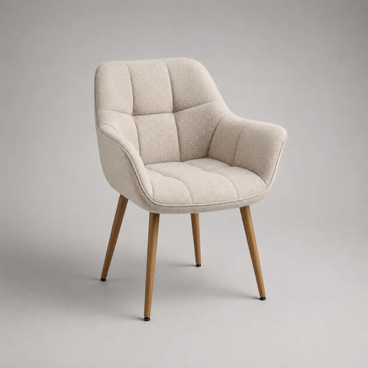 Gepolsterter Esszimmerstuhl mit Armlehnen, Stoffbezug und Holzbeinen, Beige, 64 × 62 × 84 cm