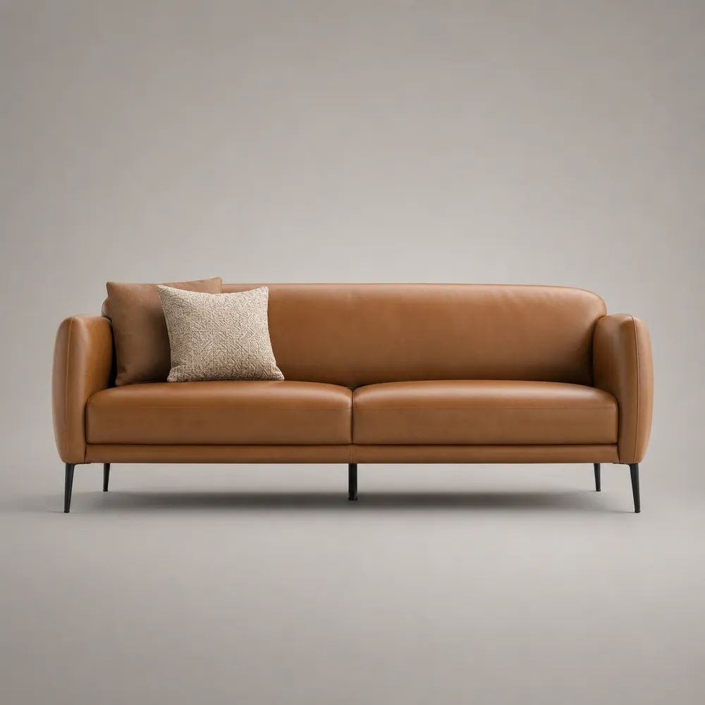 3-Sitzer-Sofa aus PU-Kunstleder mit Stahlfüßen, Cognacbraun/Schwarz, 210 × 86 × 82 cm