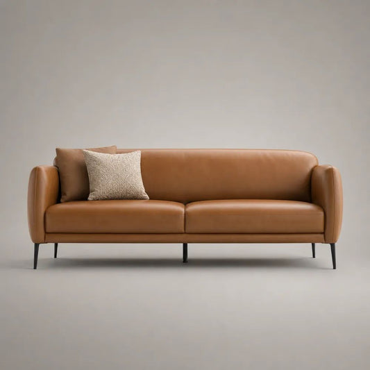 3-Sitzer-Sofa aus PU-Kunstleder mit Stahlfüßen, Cognacbraun/Schwarz, 210 × 86 × 82 cm