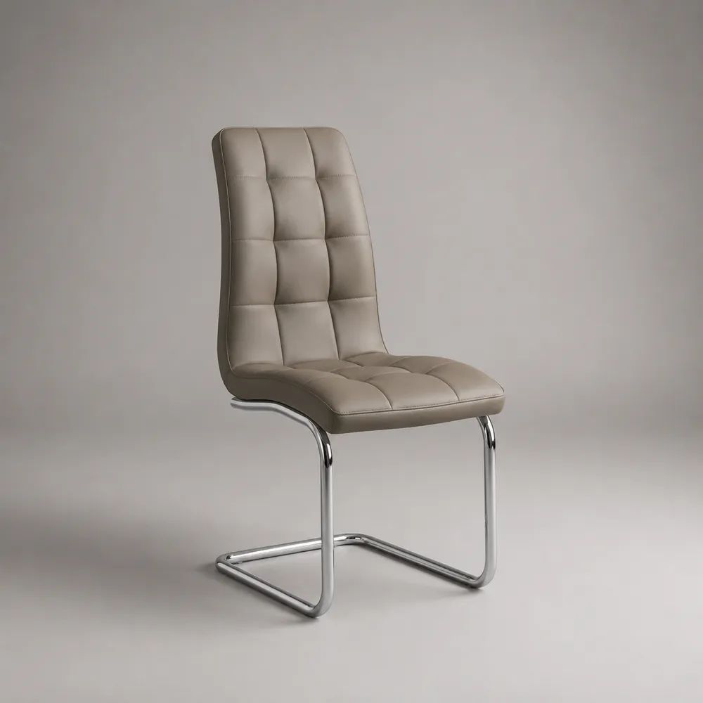 Freischwinger-Esszimmerstuhl aus Kunstleder und Stahl, Taupe/Chrom, 44 × 57 × 100 cm