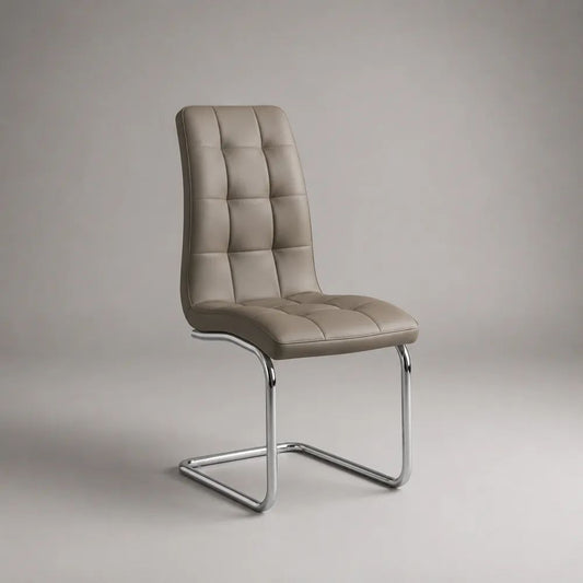 Freischwinger-Esszimmerstuhl aus Kunstleder und Stahl, Taupe/Chrom, 44 × 57 × 100 cm