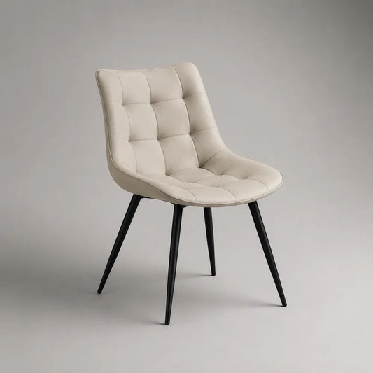 Gepolsterter Esszimmerstuhl mit Mikrofaserbezug und schwarzem Stahlgestell, Beige/Schwarz, 55 × 61 × 86 cm