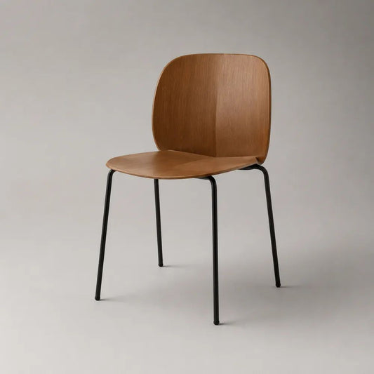 Esszimmerstuhl aus Eichenfurnier mit schwarzem Stahlgestell, Braun/Schwarz, 49 × 52 × 79 cm