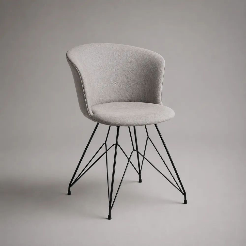 Gepolsterter Esszimmerstuhl aus Polyester und Stahl, Grau/Schwarz, 58 × 58 × 81 cm