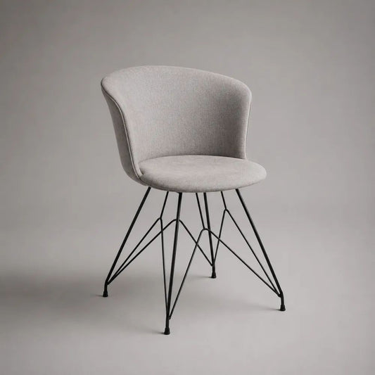 Gepolsterter Esszimmerstuhl aus Polyester und Stahl, Grau/Schwarz, 58 × 58 × 81 cm