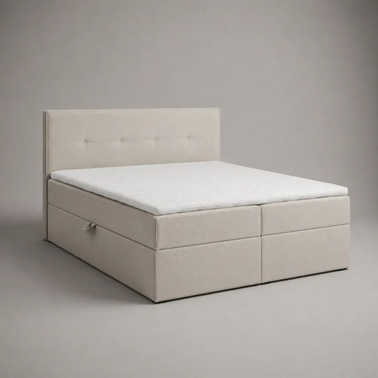 Boxspringbett mit 2 Bettkästen, Topper und gepolstertem Kopfteil, Polyester, Beige, 180 x 200 cm
